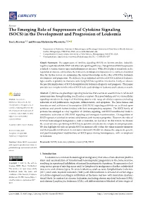 The Emerging Role of Suppressors of Cytokine Signaling (SOCS) in the Development and Progression of Leukemia