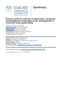 Practice Patterns and Use of Endoscopic Retrograde