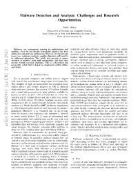 Malware Detection and Analysis: Challenges and Research Opportunities