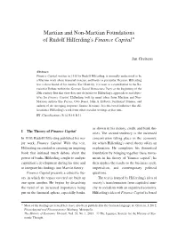 Marxian and Non-Marxian Foundations of Rudolf Hilferdings