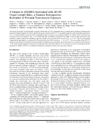 A Variant in LIN28B Is Associated with 2D:4D Finger-Length Ratio, a Putative Retrospective Biomarker of Prenatal Testosterone Exposure