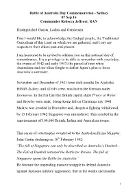 Battle for Australia Commemoration Address by CO HMAS Kuttabul