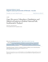 Gaur (&lt;I&gt;Bos Gaurus&lt;/I&gt;) Abundance, Distribution, and Habitat Use