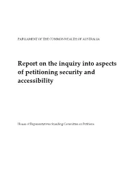 Report on the Inquiry Into Aspects of Petitioning Security and Accessibility