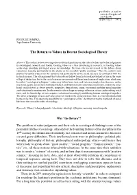 The Return to Values in Recent Sociological Theory