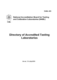 Directory of Accredited Testing Laboratories
