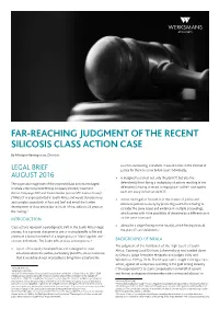 Far-Reaching Judgment of the Recent Silicosis Class Action Case