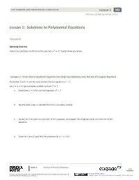 Lesson 1: Solutions to Polynomial Equations
