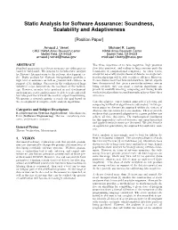 Static Analysis for Software Assurance: Soundness, Scalability and Adaptiveness