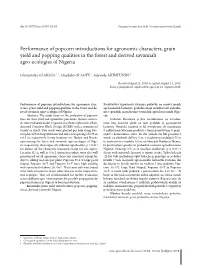 Performance of Popcorn Introductions for Agronomic Characters, Grain Yield and Popping Qualities in the Forest and Derived Savannah Agro-Ecologies of Nigeria