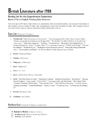 Reading List for the Comprehensive Examination Master of Arts in English, Pittsburg State University