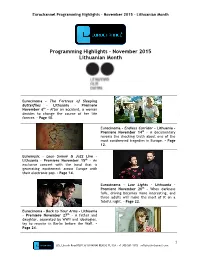 Programming Highlights – November 2015 – Lithuanian Month