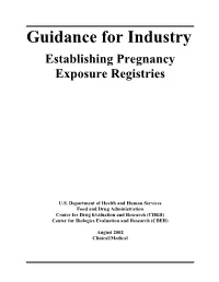 FDA Guidance on Establishing Pregnancy Exposure Registries