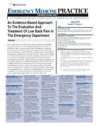 An Evidence-Based Approach to the Evaluation and Treatment of Low
