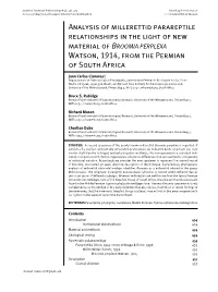 Analysis of Millerettid Parareptile Relationships in the Light of New Material of BROOMIA PERPLEXA Watson, 1914, from the Permian of South Africa