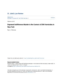 Depraved Indifference Murder in the Context of DWI Homicides in New York
