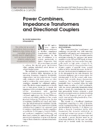 Power Combiners, Impedance Transformers and Directional Couplers