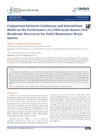 Comparison Between Continuous and Intermittent Model on the Performance of a Pilot-Scale Anoxic/Oxic Membrane Bioreactor for Toilet Wastewater Reuse System