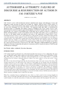 Authorship & Authority: Failure of Discourse & Resurrection of Author in J.M. Coetzee's