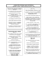 CHARACTER EVIDENCE QUICK REFERENCE Reputation – Opinion – Specific Instances of Conduct - Habit