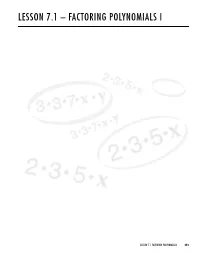 Lesson 7.1 – Factoring Polynomials I