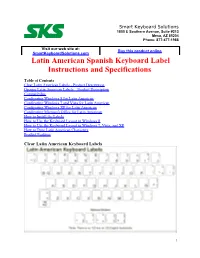 Latin American Spanish Keyboard Label Instructions and Specifications