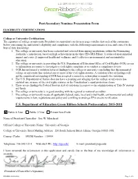 Post-Secondary Nominee Presentation Form U.S. Department of Education Green Ribbon Schools Postsecondary 2015-2018