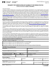 Request for Verification of Eligibility for Indian Status Sixties Scoop Settlement Agreement