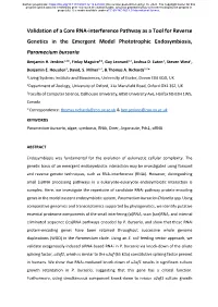 Validation of a Core RNA-Interference Pathway As a Tool for Reverse Genetics in the Emergent Model Phototrophic Endosymbiosis, Paramecium Bursaria