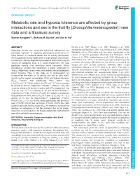 Metabolic Rate and Hypoxia Tolerance Are Affected by Group Interactions