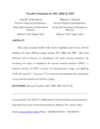 Wavelet Transform for JPG, BMP & TIFF