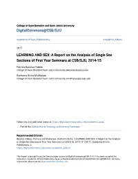 A Report on the Analysis of Single Sex Sections of First Year Seminars at CSB/SJU, 2014-15