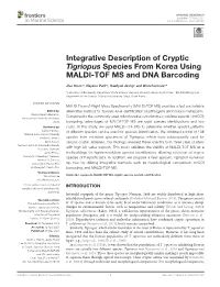 Integrative Description of Cryptic Tigriopus Species from Korea Using MALDI-TOF MS and DNA Barcoding