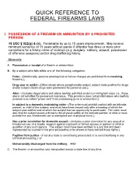Quick Reference to Federal Firearms Laws