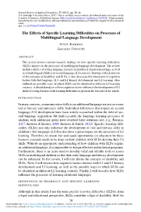 The Effects of Specific Learning Difficulties on Processes Of