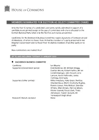 Members Nominated for Election As Select Committee Chairs