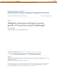 Multiparty Democracies and Rapid Economic Growth: a Twenty-First Century Breakthrough? Devin K
