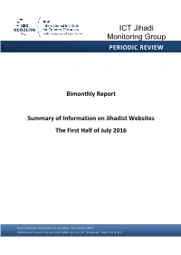 Summary of Information on Jihadist Websites the First Half of July 2016
