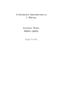 A Geometric Introduction to F–Theory Lectures Notes SISSA (2010)