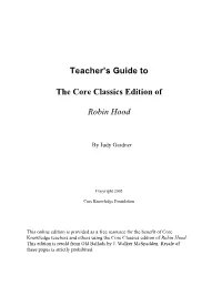 Teacher's Guide to the Core Classics Edition of Robin Hood