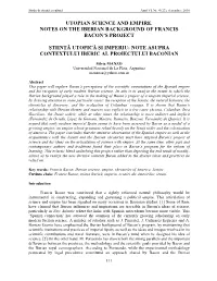 Utopian Science and Empire. Notes on the Iberian Background of Francis Bacon's Project Ştiinłă Utopică Şi Imperiu