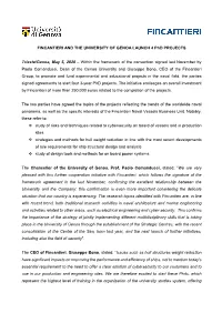 FINCANTIERI and the UNIVERSITY of GENOA LAUNCH 4 Phd PROJECTS
