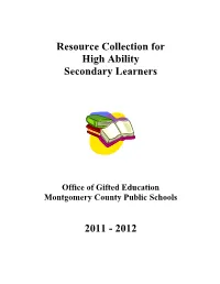 Resource Collection for High Ability Secondary Learners 2011