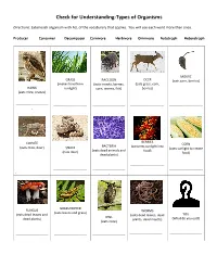 Check for Understanding-Types of Organisms