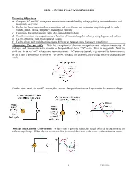 EE301 – INTRO to AC and SINUSOIDS Learning Objectives