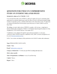 Questions for Unesco's Comprehensive Study on Internet Related Issues
