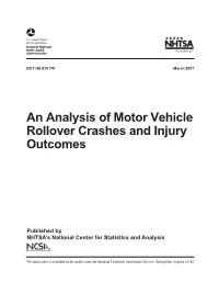 An Analysis of Motor Vehicle Rollover Crashes and Injury Outcomes