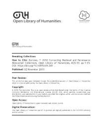 Connecting Medieval and Renaissance Manuscript Collections’ (2018) 4(2): 32 Open Library of Humanities