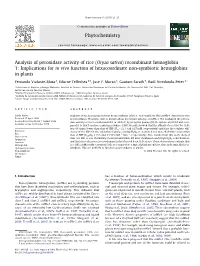 (Oryza Sativa) Recombinant Hemoglobin 1: Implications for in Vivo Function of Hexacoordinate Non-Symbiotic Hemoglobins in Plants