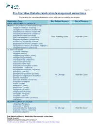 Pre-Operative Diabetes Medication Management Instructions